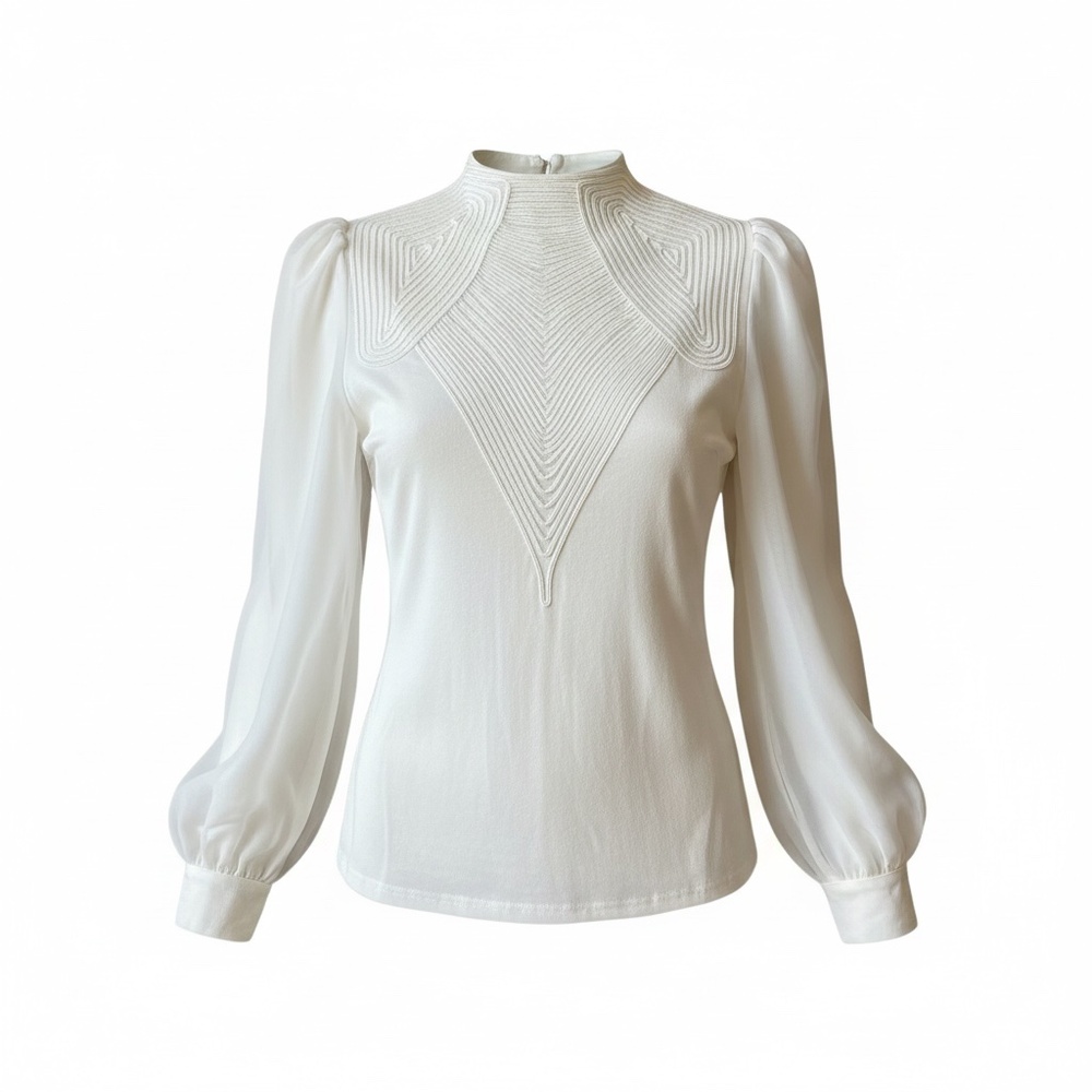 Gracia Front Line Puff-sleeve Blouse, Size L, Like New